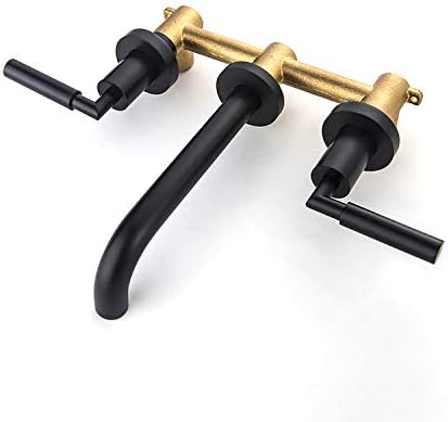 RBROHANT Matte Black Wall Mount Bathroom Faucet, Wall Mounted Sink Faucet, Dual Handle, Solid Brass, Rough-in Valve Included