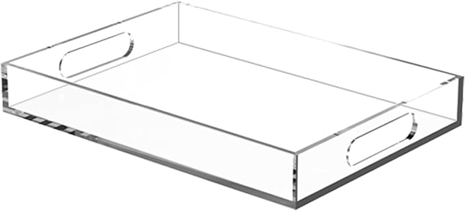 Acrylic Organizers Tray - 11.2"x7.9" with Handle for Ottoman, Coffee Table, Kitchen, Bathroom & Living Room