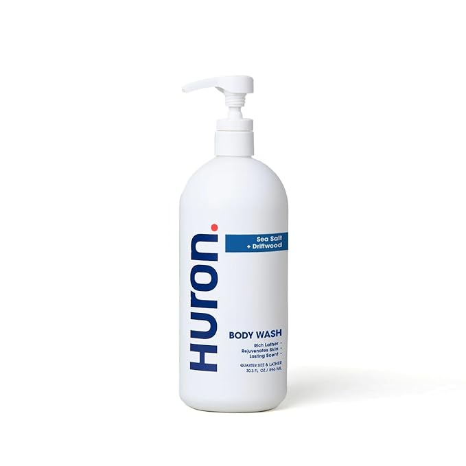 Huron Men’s Moisturizing Body Wash - Made With Coconut Oil, Vitamin E & Witch Hazel - Vegan, Cruelty-Free (30.3 Fl Oz (Pack of 1), Sea Salt)