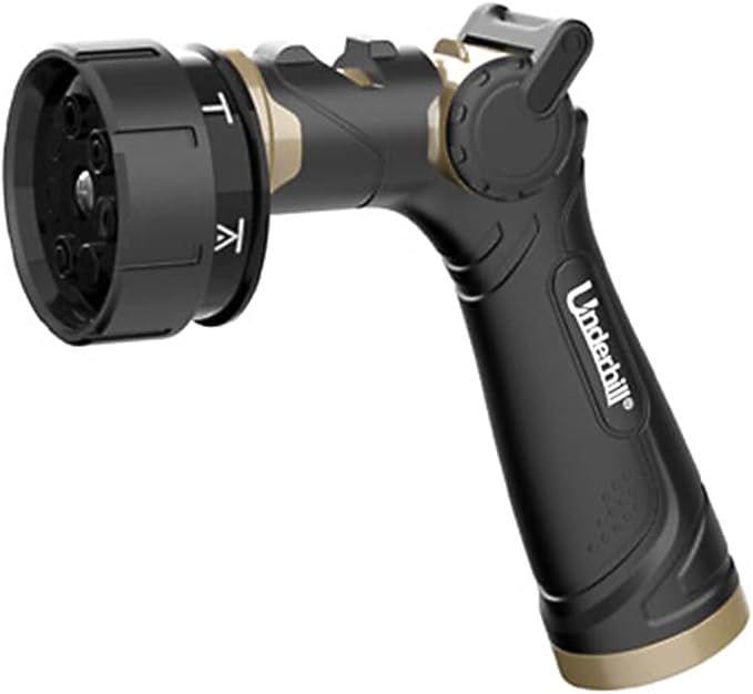 Underhill Pattern Master Gold Series Garden Water Hose Nozzle Sprayer Head, 3/4-Inch Thread Inlet, Heavy-Duty, Adjustable 7 Spray Patterns, NG250-8S