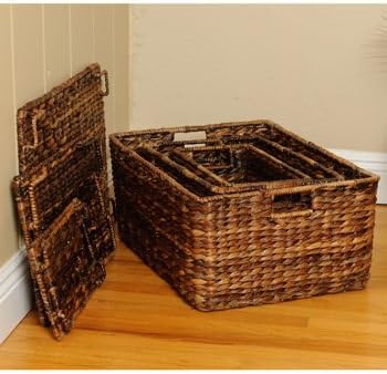BIRDROCK HOME Abaca Nesting Baskets Set of 3 - Handwoven Storage Baskets w/Handles - Box Organizer for Household, Towels, Clothes, Nursery, Toys | Ideal Use in Living Room, Office, Kitchen & Bathroom
