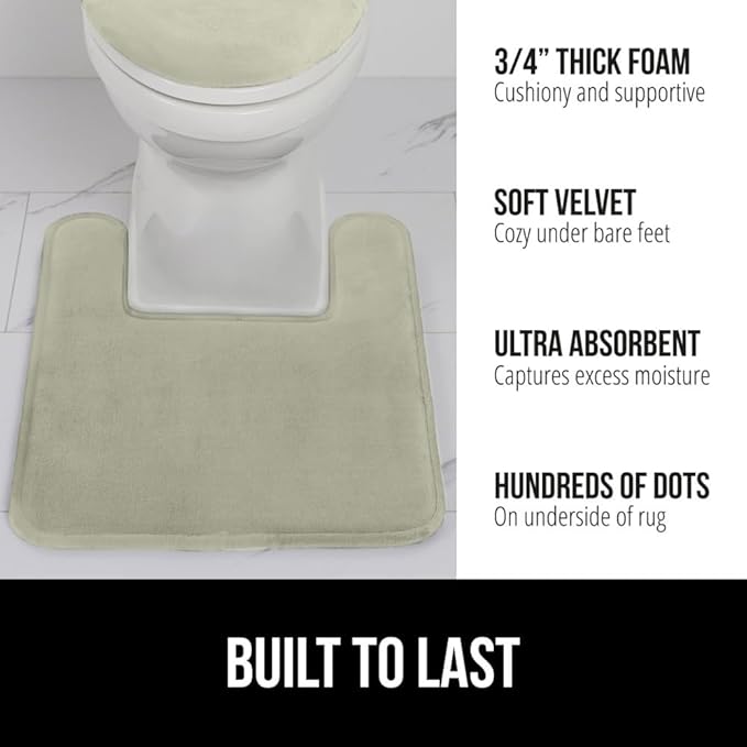 GORILLA GRIP Thick Memory Foam Toilet Rug for Bathroom, Square Shaped Washable, Soft Absorbent Velvet Topside Floor Mats, Machine Wash, Cushioned Luxury Rugs for Bath Room, 22.5x19.5 Sage