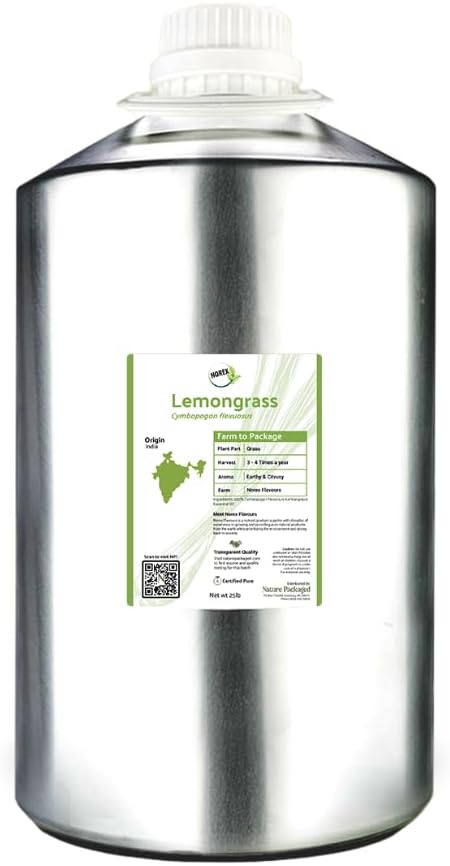 Lemongrass Essential Oil - Natural Aceite de Hierba Limón from Norex Flavours India - Lemongrass Essential Oils for Hair, Aromatherapy and Massage (22lbs)