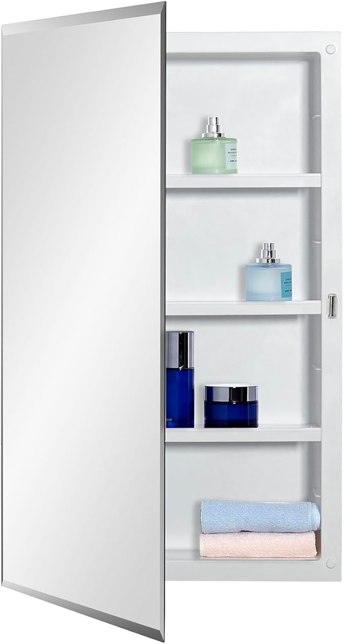 Plastic Medicine Mirror Cabinet for Bathroom 16 x 26 inch, Surface and Recessed Mount