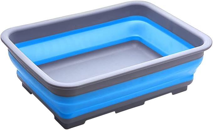 Collapsible Dish Pans – 10L (2.6 Gal) Foldable Sink Tub, 14.5'' x 10.5'' x 5", Compact and Space-Saving Multiuse Foldable Basin for Dish Washing, Camping, RV and Vegetable Cleaning
