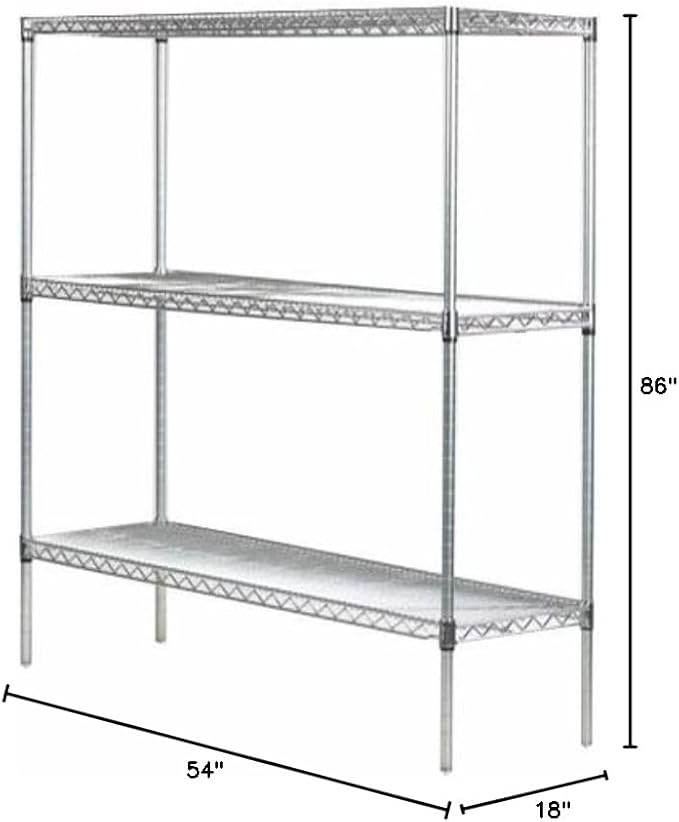 Omega 18" Deep x 54" Wide x 86" High 3 Tier Chrome Starter Shelving Unit