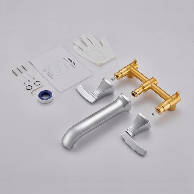 Tub Faucet Wall Mount Tub Filler Chrome High Flow Long Spout Reach Roman Bathtub Faucets with 2 Handles