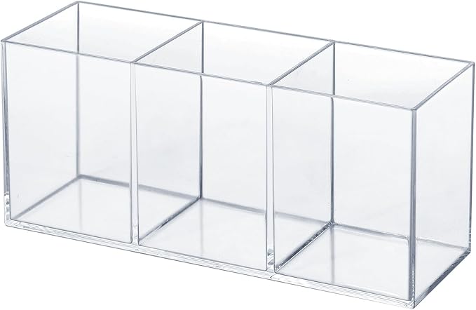 Clear Acrylic Silverware & Pen Organizer Caddy, Transparent Plastic Silverware Holder, Perfect for Office, Bedroom, and Bathroom Storage