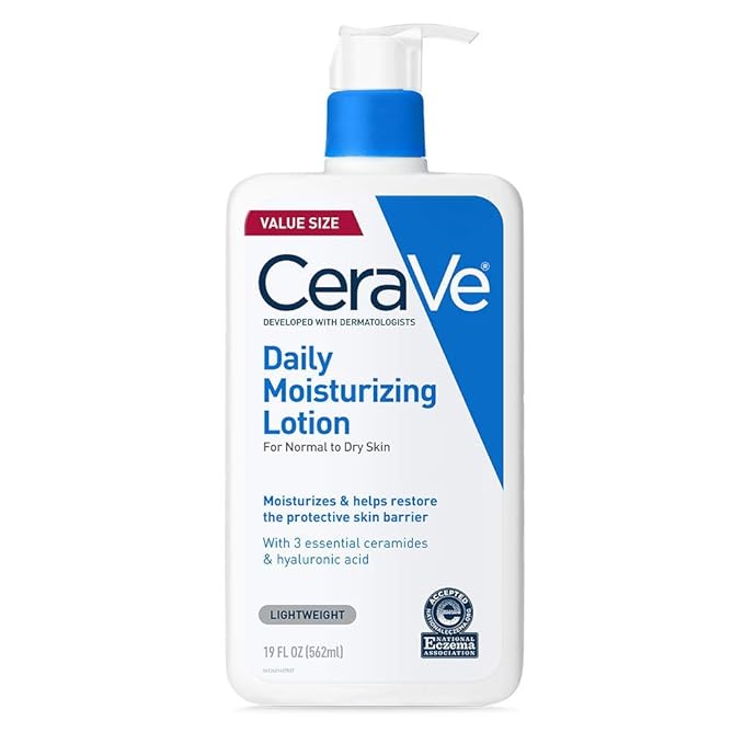 CeraVe Daily Moisturizing Lotion for Dry Skin, Body Lotion & Face Moisturizer with Hyaluronic Acid and Ceramides, Daily Moisturizer, Fragrance Free, Oil-Free, 19 Ounce