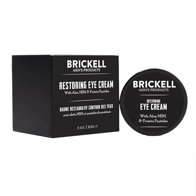 Brickell Men's Restoring Under Eye Cream for Men, Natural and Organic Anti Aging Eye Balm To Reduce Puffiness, Wrinkles, Dark Circles, Crows Feet and Under Eye Bags, 0.5 Ounce, Unscented