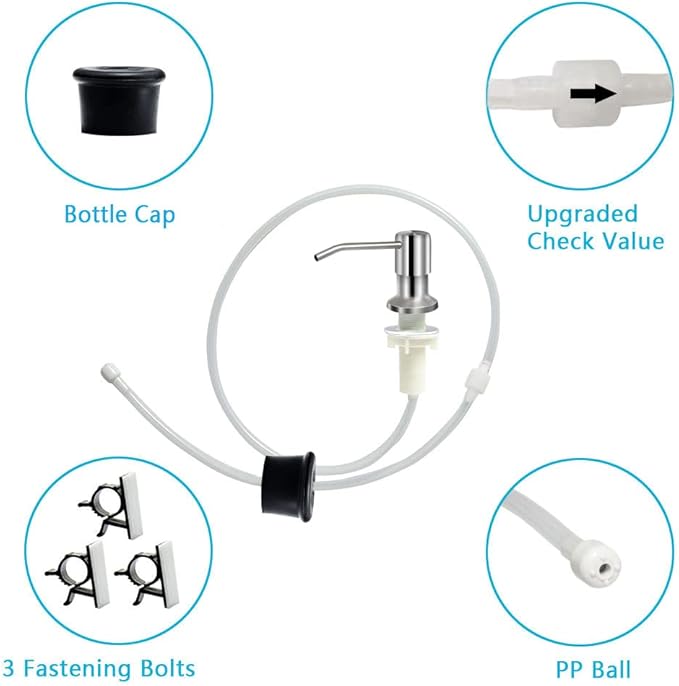 Soap Dispenser for Kitchen Sink, Brushed Nickel Countertop Soap Dispenser Pump, 47" Silicone Extension Tube Connect to The Soap Bottle Directly, Say Goodbye to Frequent Refills (Brushed Nickel)