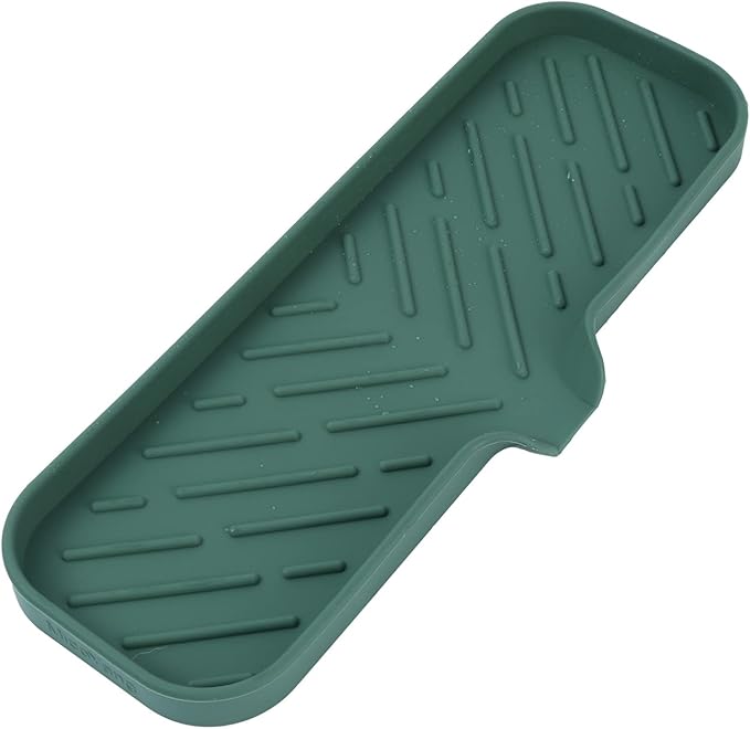 Silicone Bathroom Soap Dishes with Drain Spout-Bathroom and Kitchen Sink Organizer,Sponge Holder,Dish Soap Tray,Perfect for Dispenser,Scrubber,Bottle,Cup on Sink or Counter-Green 12"×4"