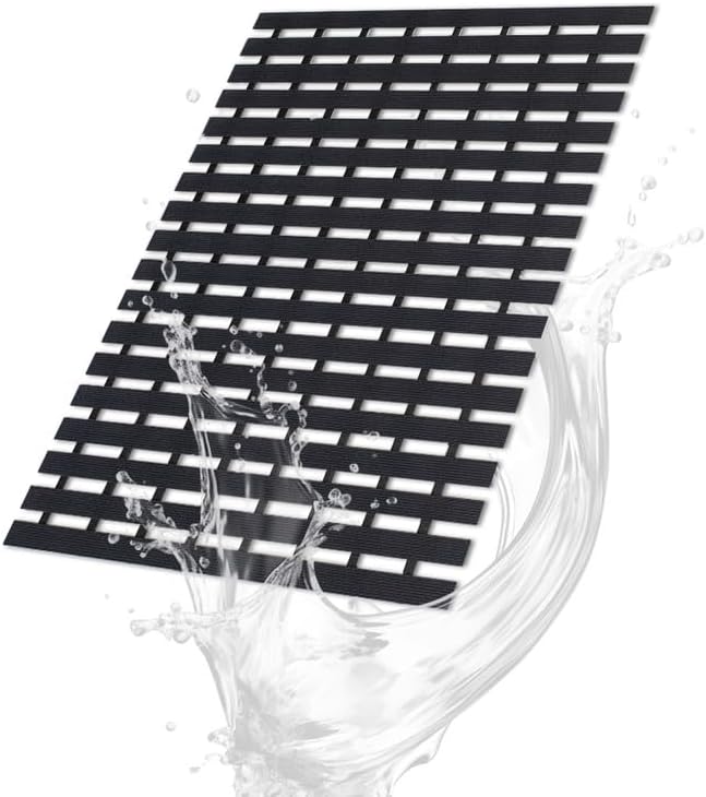 Bath Mat Non Slip Shower Mat Bathtub with Drain Holes and Heavy Duty Rubber No Suction Cups Sturdy Shower Stall Tub Mat for Bathroom, Shower Floor, Pool, SPA, (Black, 2FT X 28FT)
