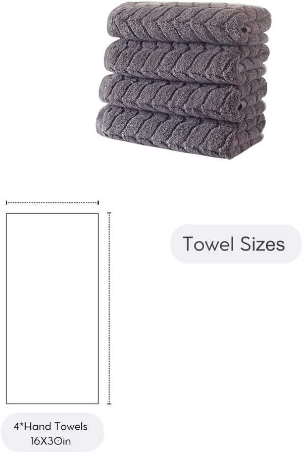 Turkish Cotton Ultra-Soft Plush Absorbent Quick Dry Bathroom Towel Set, Made in Turkey (Gray, 4 Pcs Hand Towel Set)