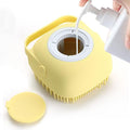 ELEGX Pet Grooming Bath Massage Brush with Soap and Shampoo Dispenser Soft Silicone Bristle for Long Short Haired Dogs Cats Shower (Yellow)