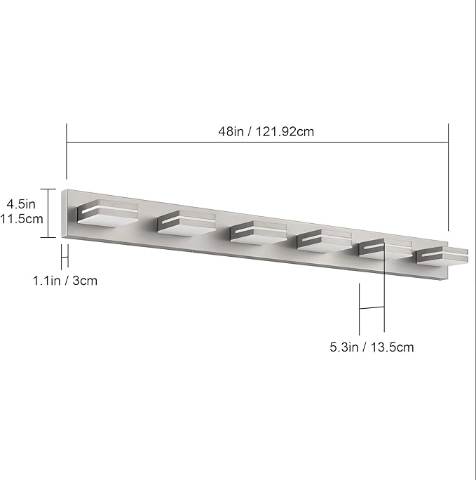 SineRise LED Modern Bathroom Vanity Light Fixtures (6-Light, 48-Inch, Dimmable), Brushed Nickel Modern Acrylic Bathroom Wall Lighting Fixtures Over Mirror (Cool White 6000K)
