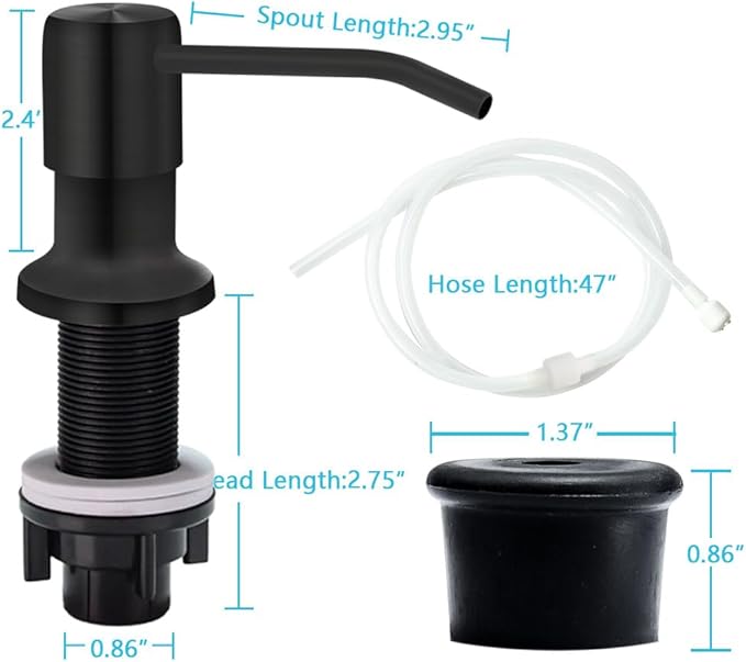 Soap Dispenser for Kitchen Sink, Countertop Soap Dispenser Pump, 47" Silicone Extension Tube Connect to The Soap Bottle Directly, Say Goodbye to Frequent Refills (Black)