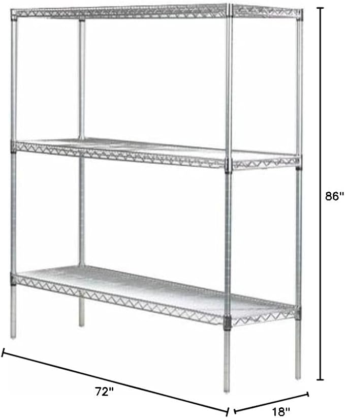 Omega 18" Deep x 72" Wide x 86" High 3 Tier Chrome Starter Shelving Unit