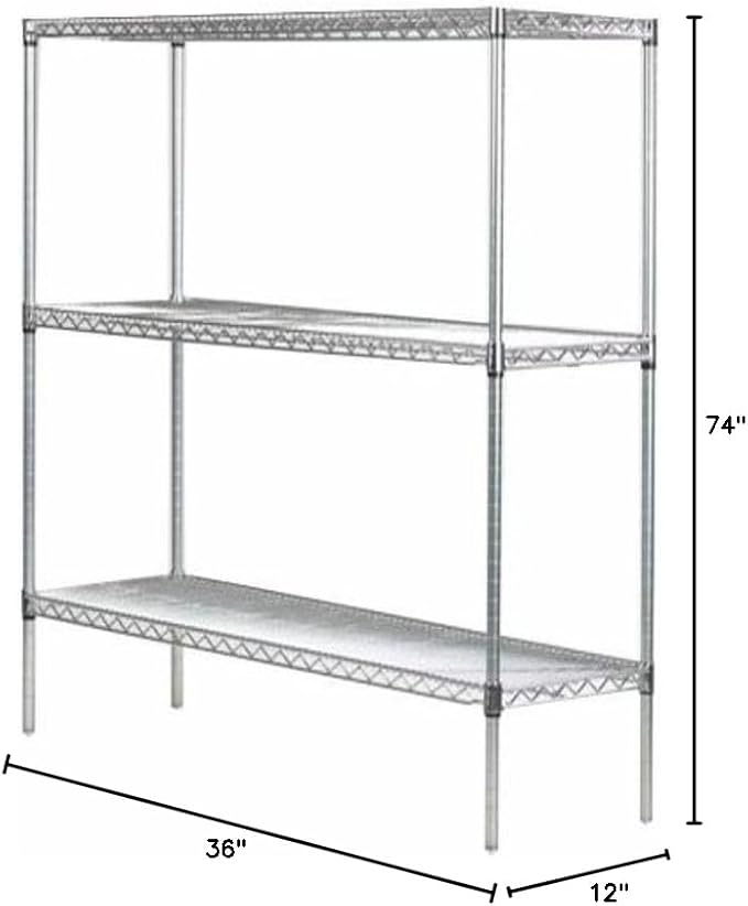 Omega 12" Deep x 36" Wide x 74" High 3 Tier Chrome Starter Shelving Unit