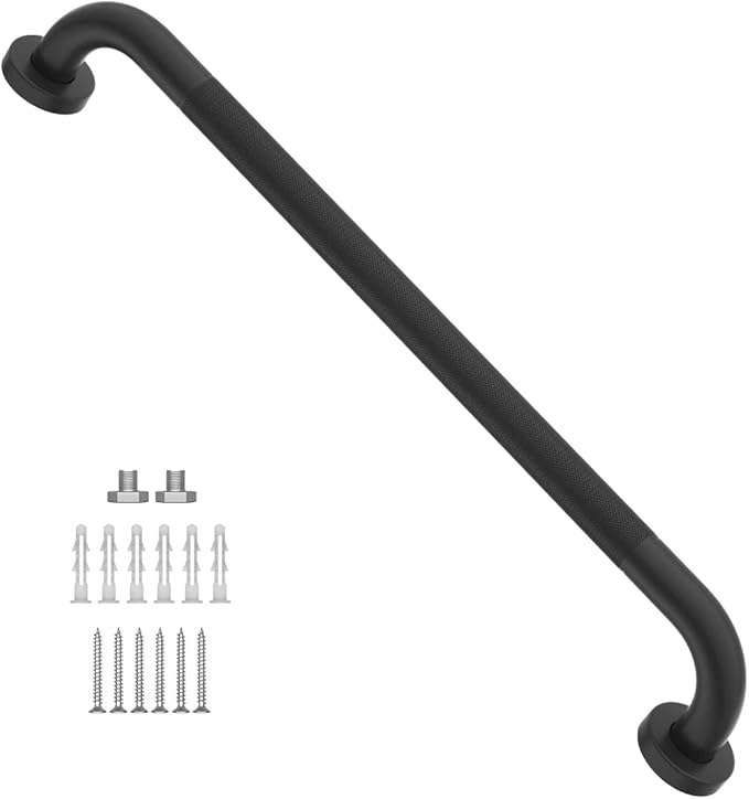 24 Inch Anti Slip Shower Grab Bar Oil Rubbed Black 1.25" Diameter,Munzong Bathroom Grab Bar, Knurled Bathroom Balance Bar,Safety Hand Rail Support Handicap Elderly Senior Assist Bath Handle