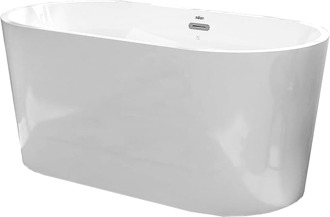 FerdY Shangri-La 55" Acrylic Freestanding Bathtub, Small Classic Oval Shape Acrylic Soaking Bathtub with Brushed Nickel Drain & Minimalist Linear Design Overflow, Modern White, cUPC Certified