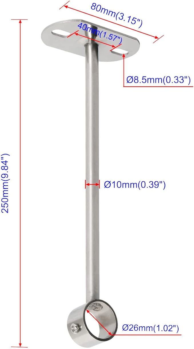 4Pcs ID25mm (1"), L250mm, Clothes Rail mounting Bracket, Shower Curtain Closet tie Rod Support Frame, Curtain Rod Flange Socket, Suitable for Ceiling or Wall mounting