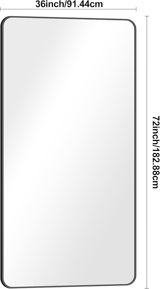 BONEWEI 72x36 inch Large Bathroom Mirror,Black Rectangle Mirror,Wall Mounted Bathroom Frame Vanity Mirror with Round Corner for Bedroom Living Room,Entryway Hangs Horizontal or Vertical