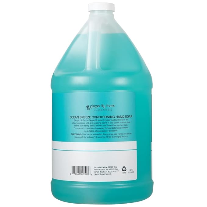 Ginger Lily Farms Club & Fitness Conditioning Liquid Hand Soap Refill, 100% Vegan & Cruelty-Free, Ocean Breeze Scent, 1 Gallon (128 fl oz)