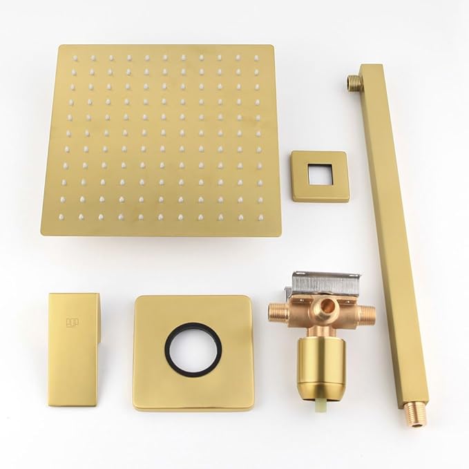 POP SANITARYWARE Shower Faucet Set Brushed Gold Bathroom Rainfall 10 Inch Shower Head System Single Handle Shower Trim Kit with Valve