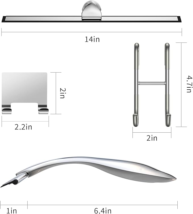Shower Squeegee Set, 14-Inch Stainless Steel Squeegee, All-Purpose Squeegee for Bathroom, Shower Doors, Mirrors, Tiles, and Car Windows - 100% Streak Free, Includes Shower Door Hook and Adhesive Hook