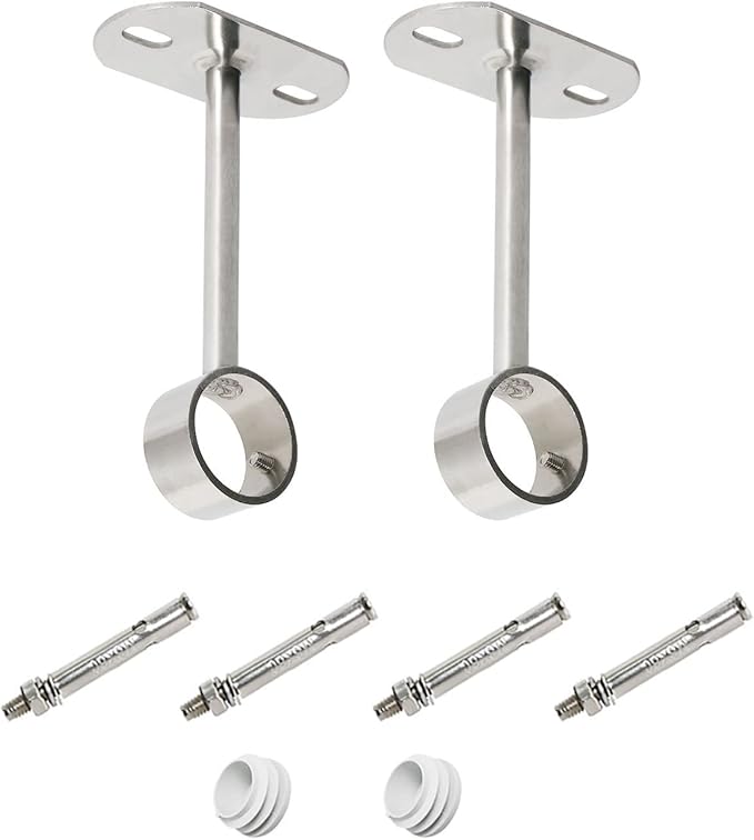2Pcs ID32mm(1-1/4"), L250mm, Clothes Rail mounting Bracket, Shower Curtain Closet tie Rod Support Frame, Curtain Rod Flange Socket, Suitable for Ceiling or Wall mounting