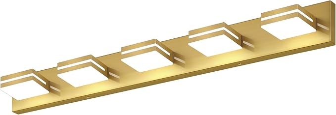 SineRise LED Modern Bathroom Vanity Light Fixtures (5-Light, 40-Inch, Dimmable), Brass Modern Acrylic Bathroom Wall Lighting Fixtures Over Mirror (Cool White 6000K)