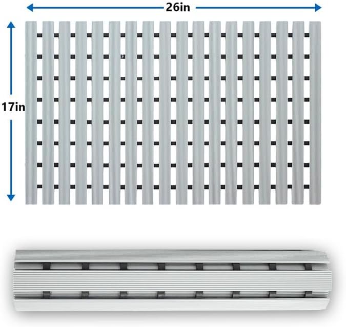 Bath Mat Non Slip Shower Mat Bathtub with Drain Holes and Heavy Duty Rubber No Suction Cups Sturdy Shower Stall Tub Mat for Bathroom, Shower Floor, Pool, SPA, (Grey, 17"x26")