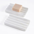 2 Pcs Soap Holder for Bathroom, Marble Soap Dish for Kitchen Countertop, Soap Tray with Creative Wavy Design, Soap Saver for Bath Tub, Sponges, African Natural Stone(Namib Bianco)