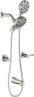 2 Handle Shower Faucet Set with Tub Spout Bathtub Shower Faucet Combo Set Shower System Complete Tub and Shower Trim Kit Brushed Nickel Wall Mounted Two Handles Shower Fixtures