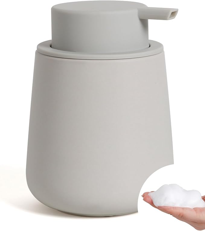 Bosilunlife Ceramic Foaming Soap Dispenser - 12oz Matte Grey Foam Hand Wash Dispenser Bathroom Countertop Soap Dispensers Kitchen Dish Soap Pump Dispenser Liquid Soap Dispenser for Bathroom