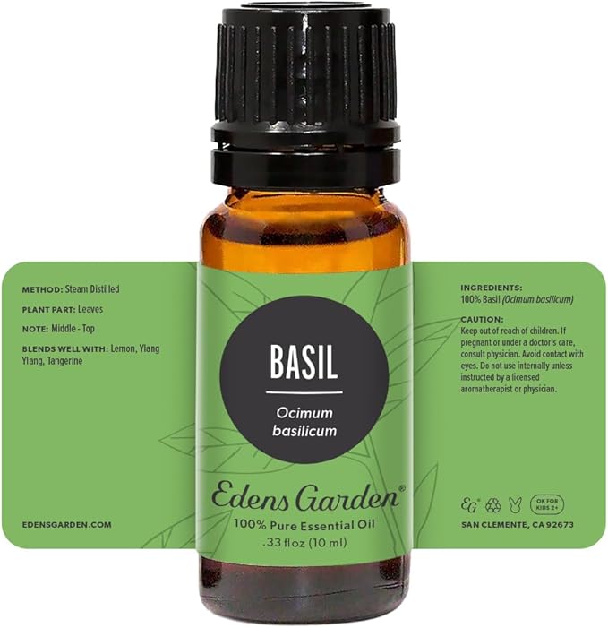 Edens Garden Basil Essential Oil- 100% Pure Premium Grade, Undiluted, Natural, Therapeutic, Aromatherapy, The Best for Diffuser, Skin, Candle, Laundry 10 ml (.33 fl oz)