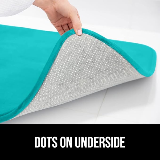 GORILLA GRIP Memory Foam Bath Rugs, Soft Absorbent Velvet Bathroom Mats, Durable Dots on Underside, Machine Washable Bathmat, Carpet Rug Room Decor for Shower Floor, 24x17 Mat, Turquoise