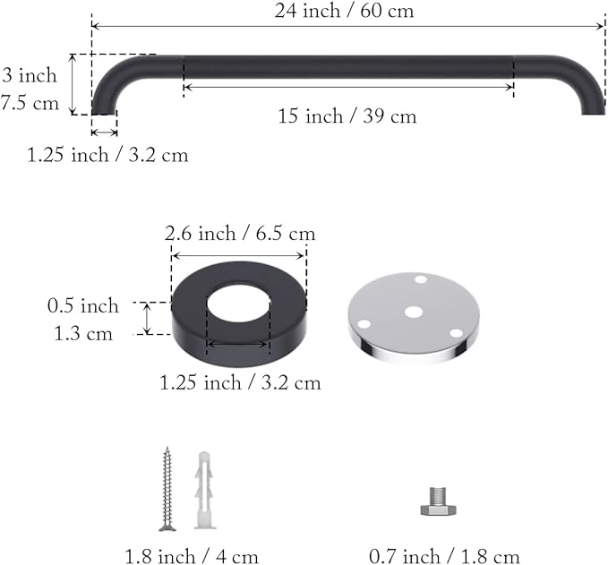 24 Inch Anti Slip Shower Grab Bar Oil Rubbed Black 1.25" Diameter,Munzong Bathroom Grab Bar, Knurled Bathroom Balance Bar,Safety Hand Rail Support Handicap Elderly Senior Assist Bath Handle
