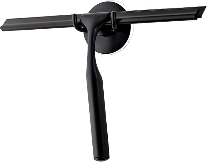 Ettori Shower Squeegee for Glass Doors, Squeegee for Shower Glass Door, Window and Car Glass, Mirrors - All-Purpose Stainless Steel Squeegee, 10 Inches and Black