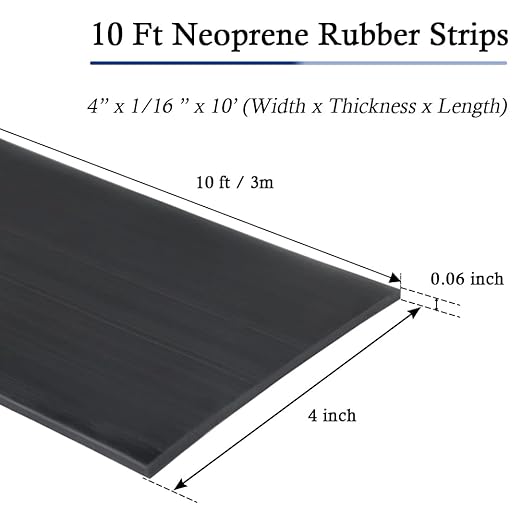 Neoprene Rubber Strips Self Adhesive Solid Rubber Sheets, Rolls & Strips for DIY Gaskets Crafts Pads Seals Warehouse Flooring Neoprene Sheet with Adhesive Backing (4" Wide x 1/16" Thick x 10' Long)