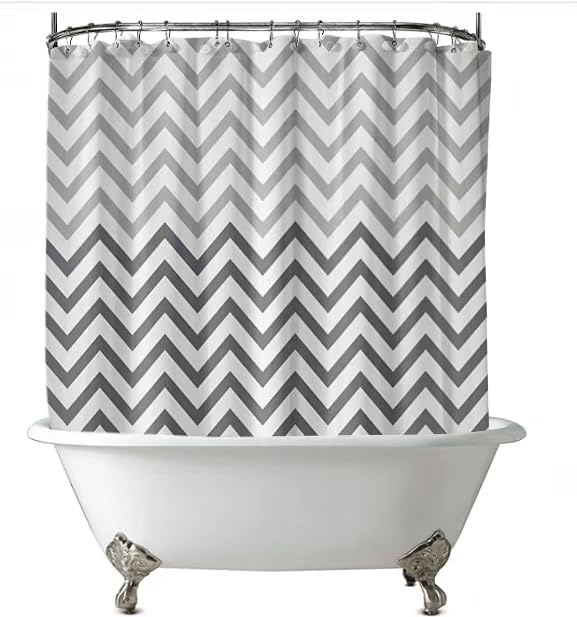 Ombre Grey Clawfoot Tub Shower Curtain Liner 180Wx60H Geometric Neutral Soft Wrap Around Shower Curtain Liner Washable,Water Repellent,with 36 Metal Hooks, Magnets