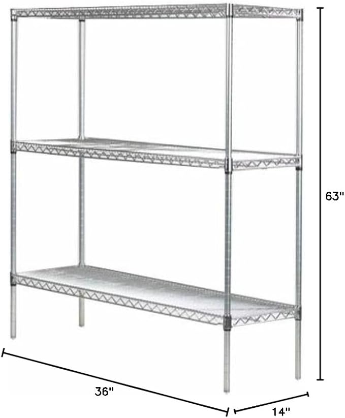 Omega 14" Deep x 36" Wide x 63" High 3 Tier Chrome Starter Shelving Unit