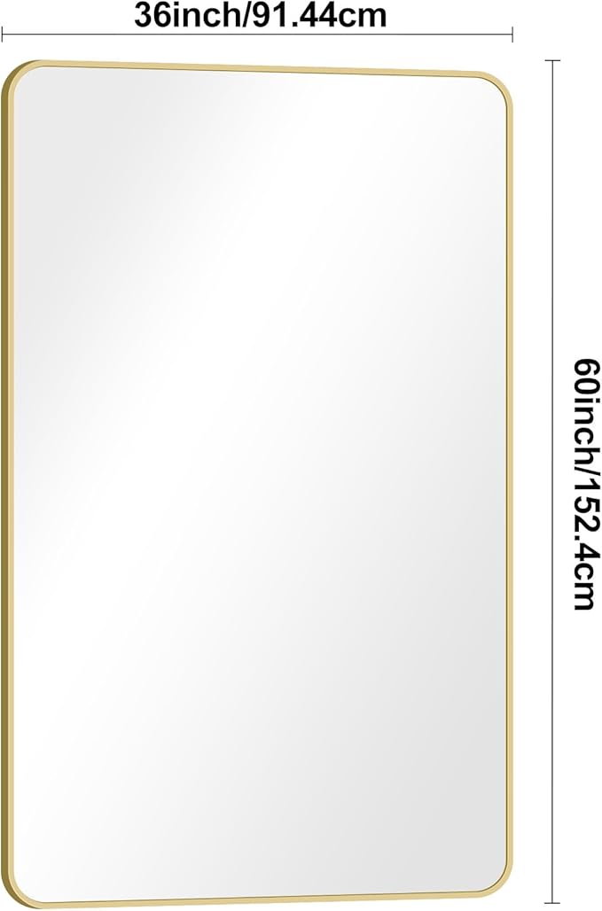 BONEWEI Gold Bathroom Mirror,60x36 inch Wall Mirror for Bathroom Wall Mounted,Round Rectangle Mirror for Bathroom Over Sink,Modern Frame for Home Decor Living Room,Bedroom Entryway,Horizontal/Vertical
