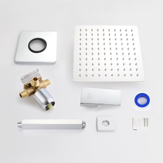 POP SANITARYWARE Single Function Shower Trim Kit with Rough-in Valve, Bathroom Rain Shower Set Bath Rainfall Shower Faucet System with Square Stainless Steel Metal Showerhead, Polished Chrome