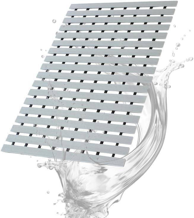 Bath Mat Non Slip Shower Mat Bathtub with Drain Holes and Heavy Duty Rubber No Suction Cups Sturdy Shower Stall Tub Mat for Bathroom, Shower Floor, Pool, SPA, (Grey, 2FT X 27FT)