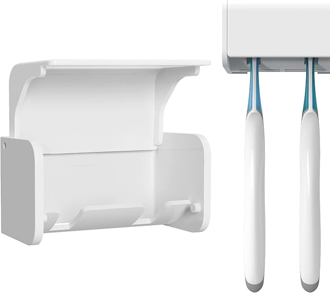 Toothbrush Holder Wall Mounted with Cover for Bathroom, 2 Slots Toothbrush Storage Organizer for Shower, Self Adhesive Toothbrush Hanger Rack for Dorm, Cabinet