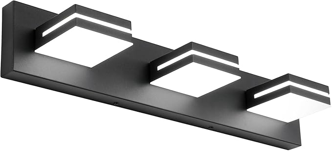 SineRise LED Modern Bathroom Vanity Light Fixtures (3-Light, 24-Inch, Dimmable), Matte Black Modern Acrylic Bathroom Wall Lighting Fixtures Over Mirror (Cool White 6000K)