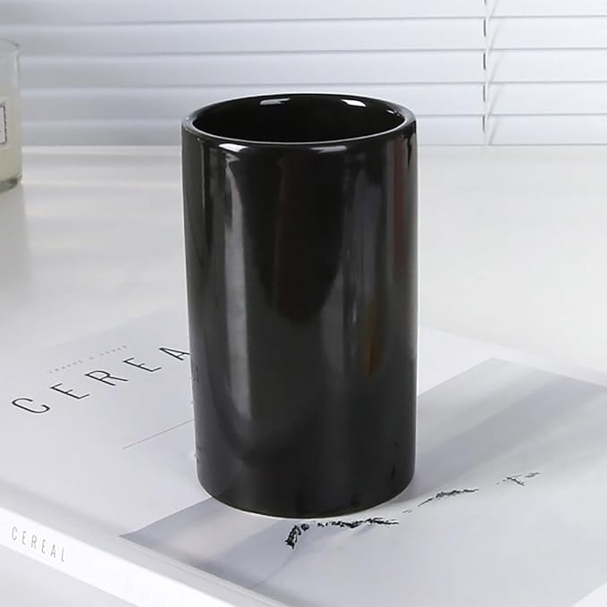 Black Ceramic Toothbrush Holder, Tumbler Cups Reusable Toothbrush Mouthwash Cup,Makeup Brush Holder, Bathroom Counter Organizer(300ml)