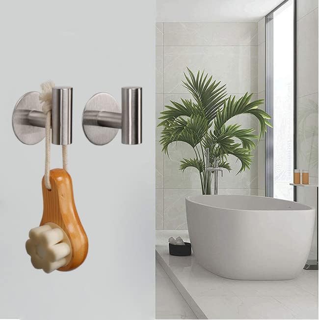 TocTen Bath Towel Hook, Strong Self Adhesive Robe Hook, SUS 304 Stainless Steel Stick on Wall Coat/Clothes Hook No Drilling, Shower Wall Hook for Bathroom Kitchen Office Closet(Brushed Nickel, 5 Pack)